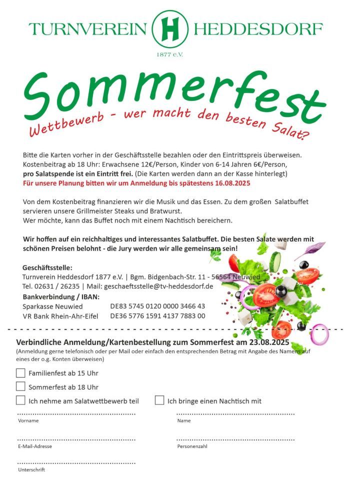 Einladung zum Sommerfest am 23.08.2025
